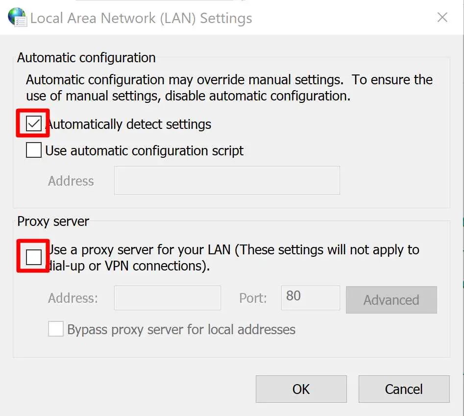 Disable 'Use Proxy for LAN'